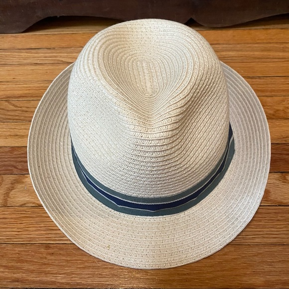 Woven Fedora Hat with Striped Accent Band, 90s Vintage Beach Travel Boho main image 5